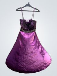 Purple Satin Dress with Black Lace Bodice