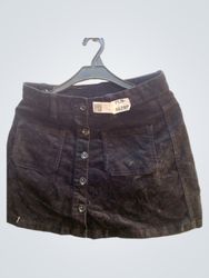 FaithVintage Black Corduroy Button-Front Skirt
