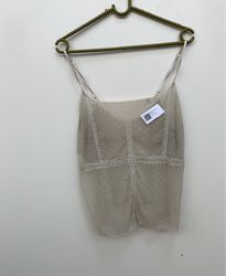 Sheer Polka Dot Cami with Lace Trim