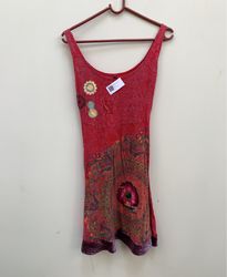 Desigual Red Patterned Dress with Appliqué