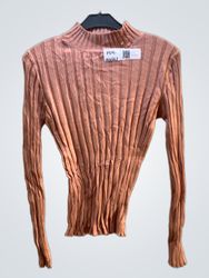 FaithVintage Mock Neck Ribbed Knit Sweater