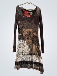 Desigual Long Sleeve Mixed Print Dress