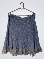 PATRICK PARIS Blue Floral Print Skirt with Ruffled..