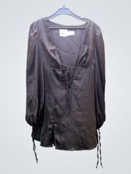 Schwarzes Puffärmel Spitzen-Kleid