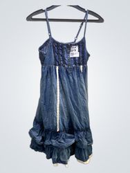 Denim Dress with Ruffles and Lace Trim