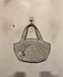 Light Grey Leather Handbag with Floral Applique