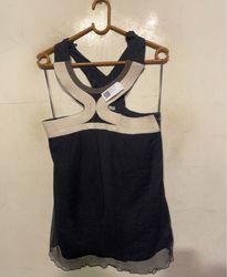 KOOKAI Black Halter Top with Beige and Grey Trim