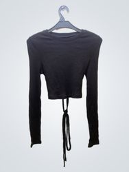 Black Ribbed Lace-Up Back Crop Top