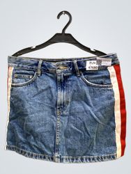 Denim Skirt with Red and White Stripes