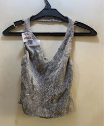 FaithVintage Silver Metallic Knit Halter Top