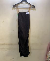 FaithVintage Vestido Maxi Plissado Preto com Glitt..