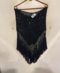 Black Sequin and Fringe Shawl