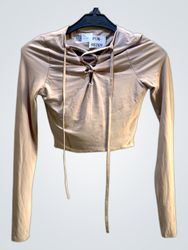 FaithVintage Long Sleeve Lace-Up Crop Top