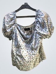 Top de Manga Bufante com Estampa Floral Azul Claro