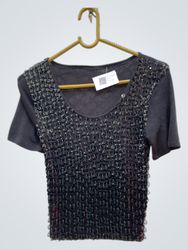Black sequined short sleeve top