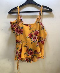 Yellow Floral Ruffle Cami Top