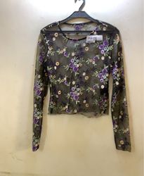 FaithVintage Schwarzes Floral Besticktes Mesh Lang..