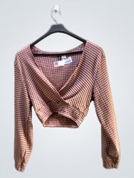H&M Haut court smocké rayé rose et noir