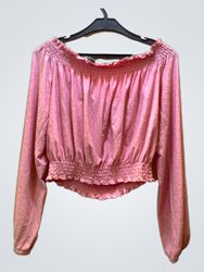 FaithVintage Pink Smocked Off-the-Shoulder Long Sl..