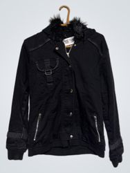 Gothicana Black Jacket with Fur Hood