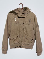 Tan Hooded Jacket with Fur Trim