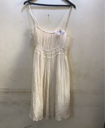 FaithVintage Cream Smocked Spaghetti Strap Midi Dr..