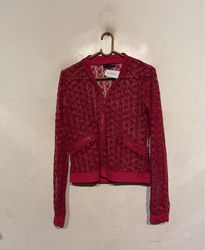 EVAZAR Women's Red Lace Bomber Jacket