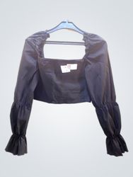 FaithVintage Black Square Neck Puff Sleeve Crop To..