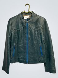 ESSEN Damen Teal Kunstleder Spikes Motorradjacke
