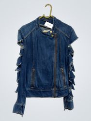 Denim Jacket with Ruffled Cut-outs
