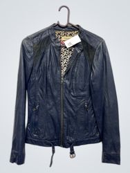 Naf Naf Navy Leather Biker Jacket