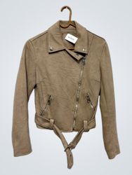 Beige Suede Biker Jacket with Belt
