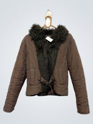 Extrose Brown Faux Fur Trimmed Quilted Jacket NJ-6..