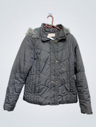 Krush Women's Grey Quilted Hooded Jacket with Fur ..