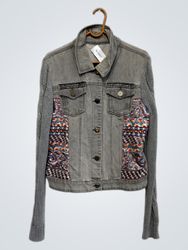 Desigual Grey Denim Jacket with Knit Sleeves
