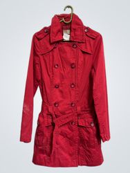Trench Coat Doble Botón Rojo Casual con Cinturón