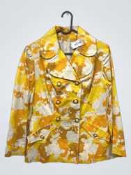 Yellow and White Floral Double-Breasted Blazer