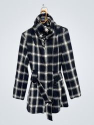 Seductions Plaid Belted Wool Blend Coat
