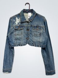 Guess Women's Cropped Denim Jacket mit floralem St..