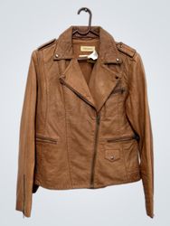NAF NAF Brown Leather Bikerjacke