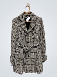 trench coat com cinto de pied-de-poule indieindust..