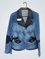 Denim Jacket with Black Faux Leather Accents