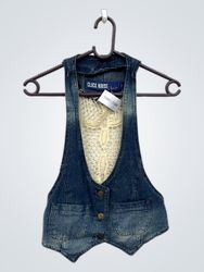 Clock House Denim Vest with Crochet Back