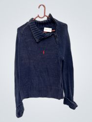 Navy Blue Knit Sweater with Red Pony Logo