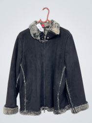 HAUBER Black Faux Fur Trim Jacket