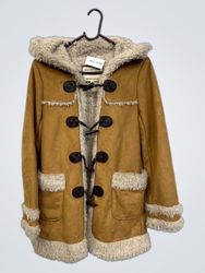 TAPENADE Women's Brown Hooded Duffle Coat with Fau..
