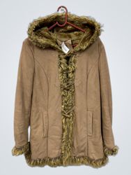 Brown Hooded Faux Fur Trimmed Jacket