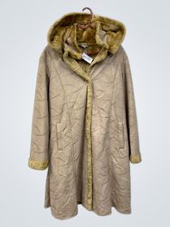 BLEU BONHEUR Women's Beige Faux Fur Lined Hooded C..