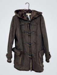 Sfera Women's Brown Faux Suede Hooded Toggle Coat