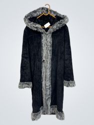 Black Faux Fur Trimmed Hooded Coat